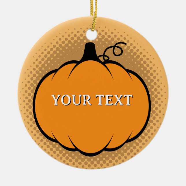 Fall Season Pumpkin Drawing Custom Text  Ceramic Tree Decoration (Front)