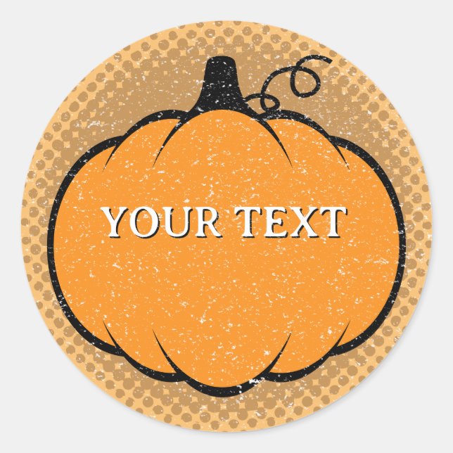 Fall Season Pumpkin Drawing Custom Text  Classic Round Sticker (Front)