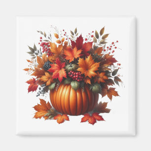 Fall Season- Pumpkin with Fall Leaves-Thanksgiving Magnet