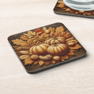 Fall Season Pumpkins and Leaves Coaster