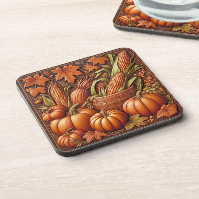 Fall Season Pumpkins Embossed           Coaster (Left Side)