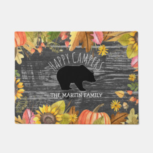 Fall Season Rustic Wood Bear Happy Campers Doormat