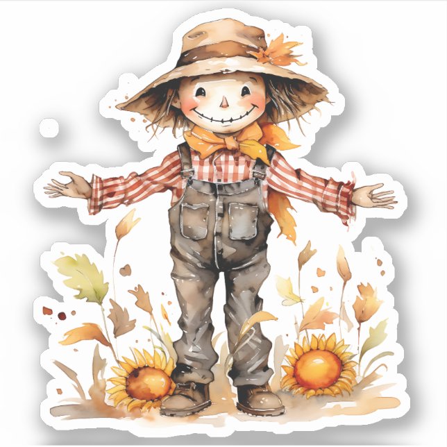 Fall Season Scarecrow Custom-Cut Vinyl Sticker  (Front)