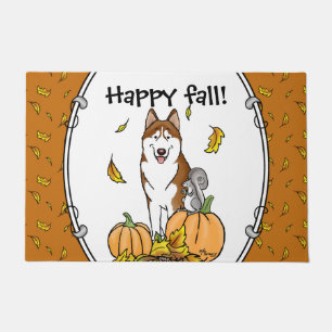 Fall Siberian Husky (red) Pumpkins Leaves Cute Doormat