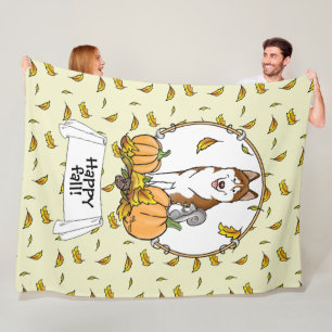 Fall Siberian Husky (red) Pumpkins Leaves Cute Fleece Blanket