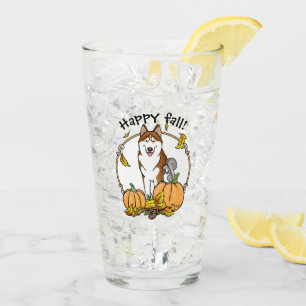 Fall Siberian Husky (red) Pumpkins Leaves Cute Glass