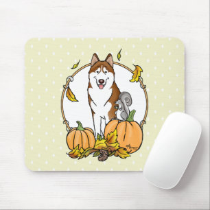 Fall Siberian Husky (red) Pumpkins Leaves Cute Mouse Mat