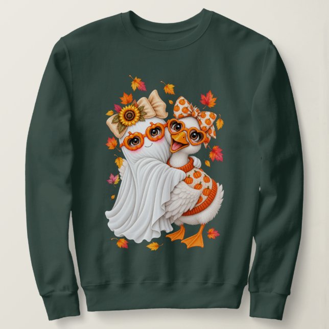 fall Silly Goose ghost Autumn Fall Halloween  Sweatshirt (Design Front)