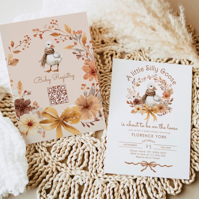 Fall Silly Goose QR code Baby shower Invitation (Creator Uploaded)