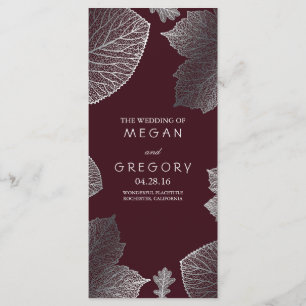 Fall Silver and Burgundy Leaves Wedding Programs Programme