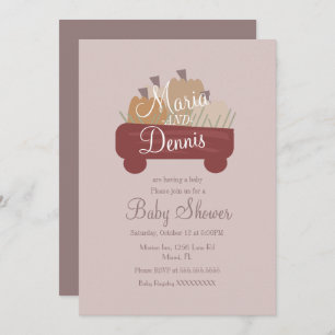 Fall Simple Pumpkin Nuetral Wagon Baby Shower Invitation