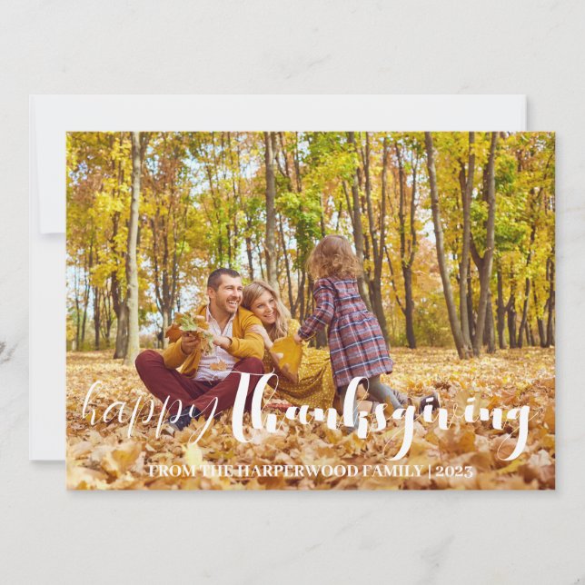 Fall Simple Typography thanksgiving family photo Holiday Card (Front)