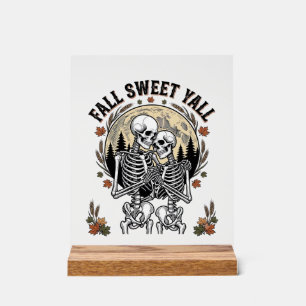 Fall Skeleton Couple Vintage Engraving Autumn Shir Acrylic Sign