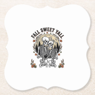 Fall Skeleton Couple Vintage Engraving Autumn Shir Paper Coaster
