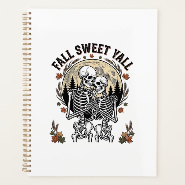Fall Skeleton Couple Vintage Engraving Autumn Shir Planner (Front)