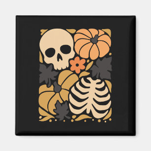 Fall Skeleton Pumpkin Floral Folk Halloween Magnet
