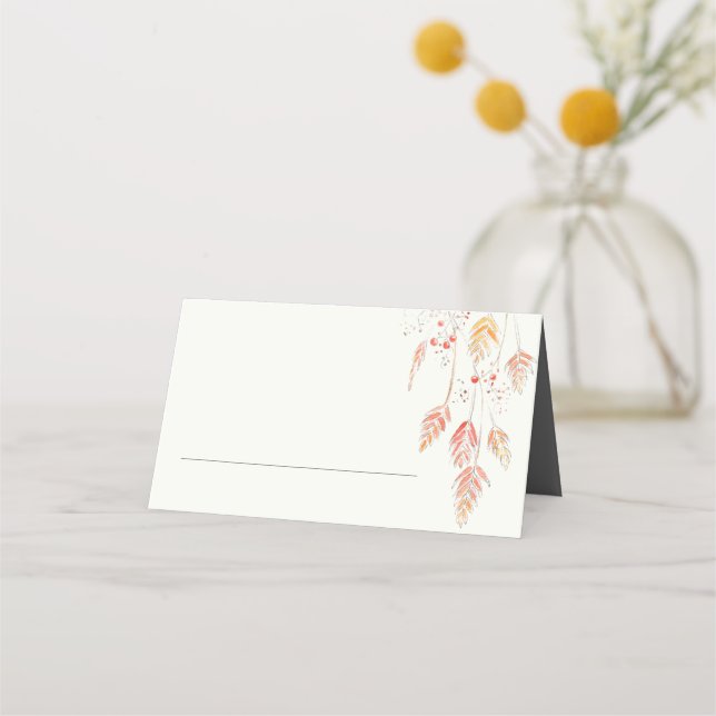 Fall sketch grass and berries autumnal wedding place card (Front)