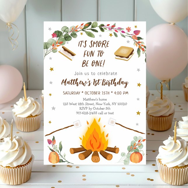 Fall S'mores Campfire First Birthday Invitation (Creator Uploaded)