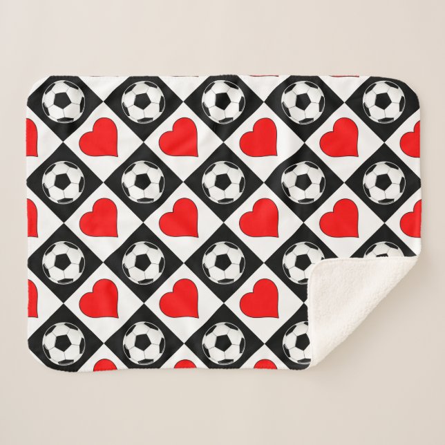 Fall Soccer Season Cute Warm Soccer Balls & Hearts Sherpa Blanket (Front (Horizontal))