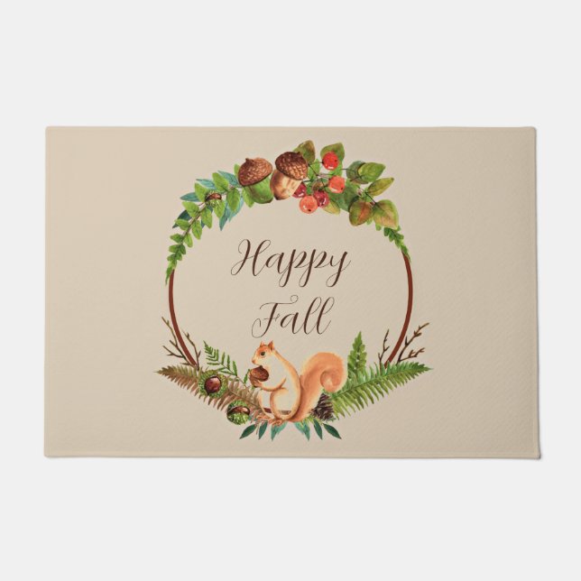 Fall squirrel and nature with customisable text  doormat (Front)