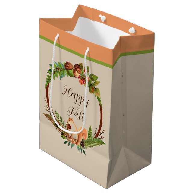 Fall squirrel and nature with customisable text  medium gift bag (Front Angled)
