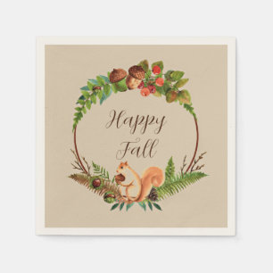 Fall squirrel and nature with customisable text  napkin
