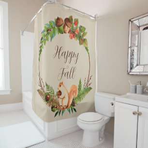 Fall squirrel and nature with customisable text shower curtain