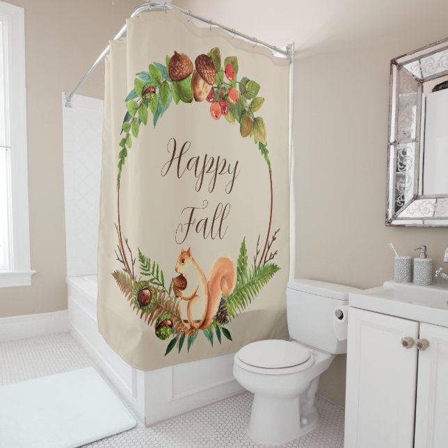 Fall squirrel and nature with customisable text  shower curtain (In Situ)