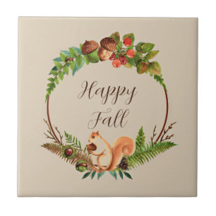 Fall squirrel and nature with customisable text  tile