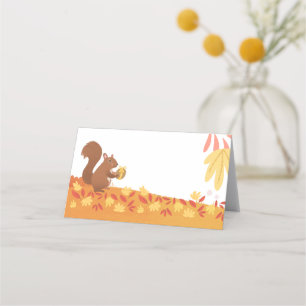 Fall Squirrel with Nut and Fall Leaves Place Card