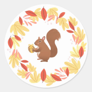 Fall Squirrel with Nut Classic Round Sticker