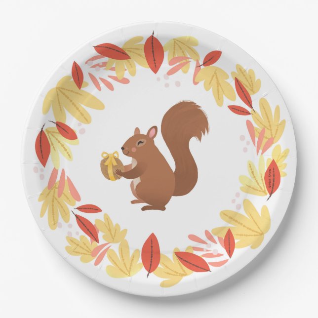 Fall Squirrel with Nut Paper Plate (Front)