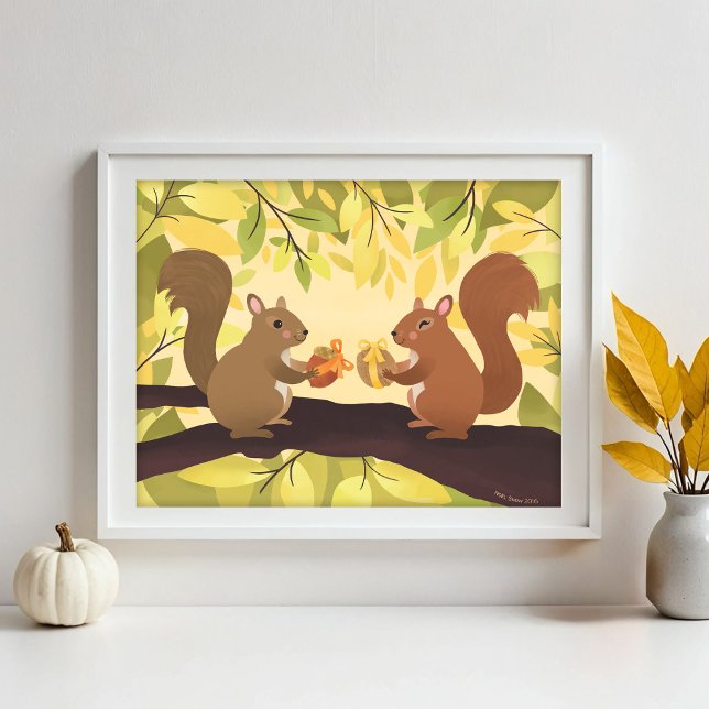 Fall Squirrels and Yellow Tree Art Print (Creator Uploaded)
