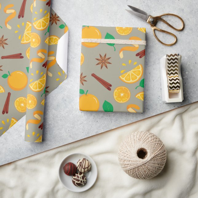 Fall Star Anise, Oranges Seamless Thanksgiving Wrapping Paper (Crafts)