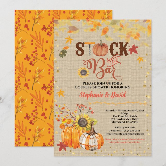 Fall stock the bar pumpkin couples housewarming invitation (Front/Back)