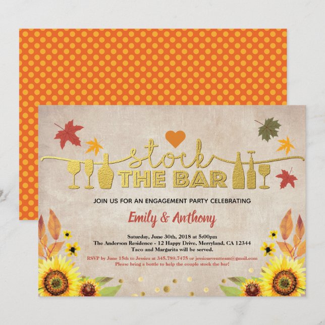 Fall stock the bar sunflower vintage housewarming invitation (Front/Back)