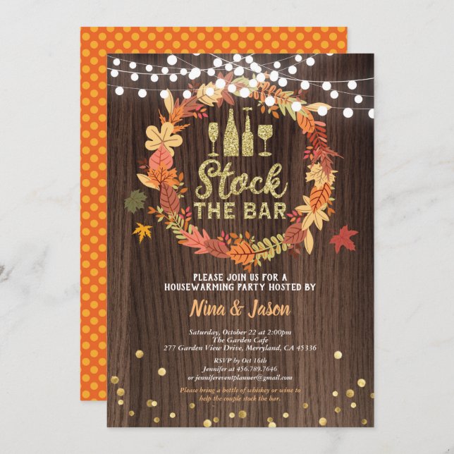 Fall stock the bar thanksgiving housewarming party invitation (Front/Back)