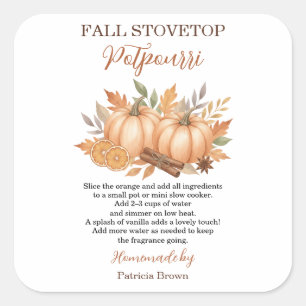 Fall Stovetop Potpourri Recipe Pumpkin Square Sticker