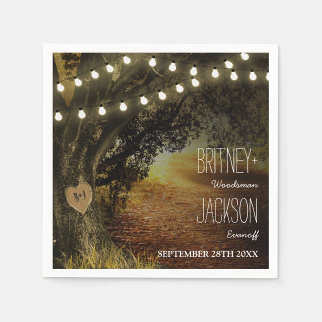 Fall String Lights Oak Tree Wedding Napkins (Front)