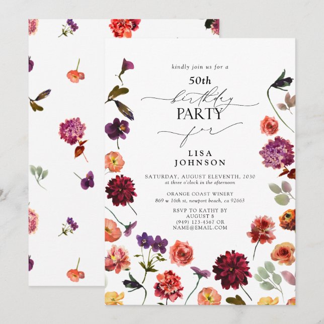 Fall Summer Garden Burnt Orange 50th Birthday Invitation (Front/Back)