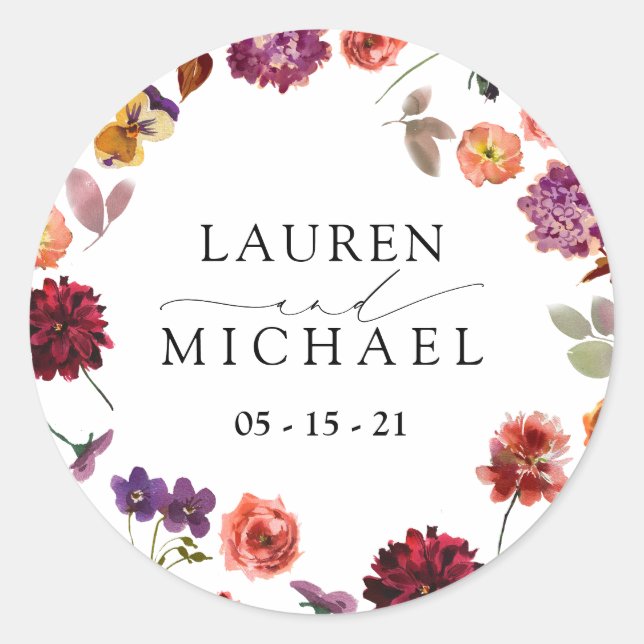 Fall Summer Garden Burnt Orange Flowers Wedding Classic Round Sticker (Front)