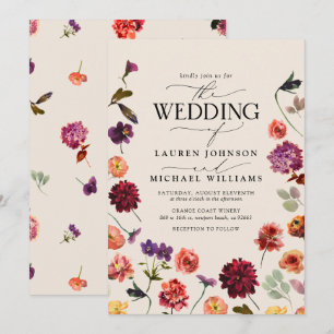 Fall Summer Garden Burnt Orange Flowers Wedding Invitation