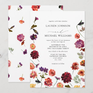 Fall Summer Garden Burnt Orange Flowers Wedding Invitation