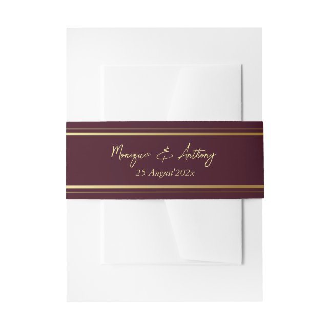 Fall summer wedding burgundy  invitation belly band (Front Example)