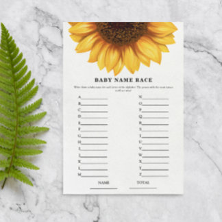 Fall Sunflower Baby Name Race Baby Shower Game