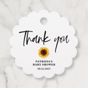 Fall Sunflower Baby Shower Round Scalloped Favour Tags