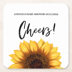 Fall Sunflower Baby Shower Square Paper Coaster