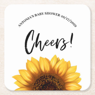 Fall Sunflower Baby Shower Square Paper Coaster