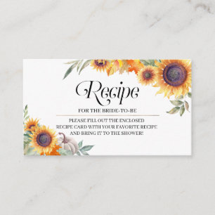 Fall Sunflower Bridal Shower Recipe Enclosure Card