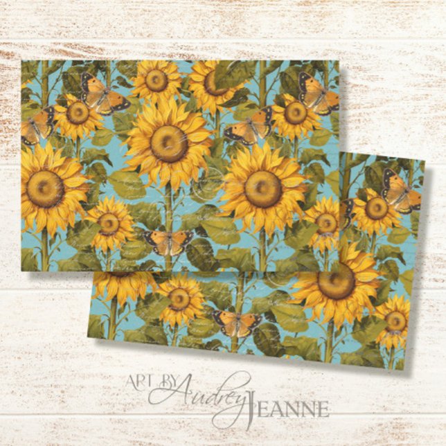 Fall Sunflower Butterfly Blue Ephemera Decoupage Tissue Paper (Creator Uploaded)